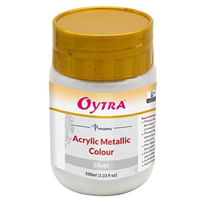 Oytra 100 ml Metallic Acrylic Color Paint Metal Colours for Professionals Artist Hobby Painters DIY Art and Craft Painting Drawings on Canvas (Silver)