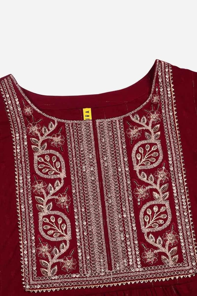 Stylish Women Maroon Silk Blend Yoke Design Solid Straight Kurta Set PKSET1176 2026 at ShopCircu
