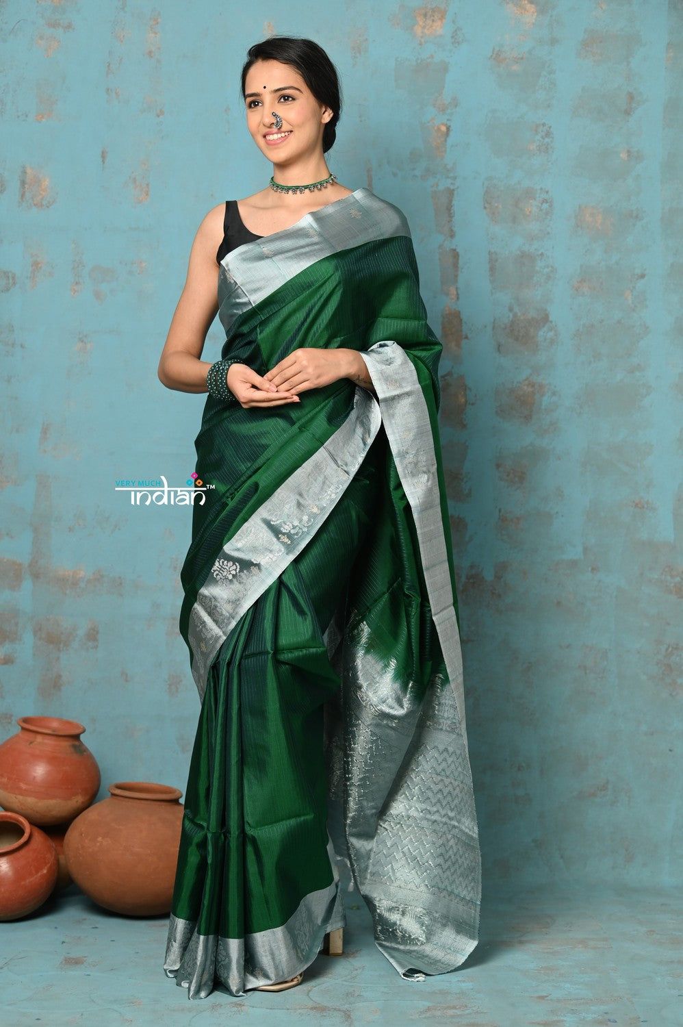 Anokhi ~ Handloom Pure Soft Silk Saree with Designer Pallu ~  Royal Green (Limited Edition)