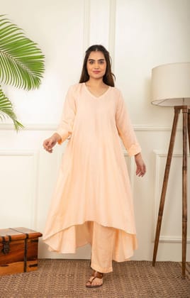 Peach Asymmetrical Kurta set of 2-S / Peach