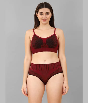 Flenzy Pack of 1 Cotton Bra & Panty Set For Women ( Maroon )