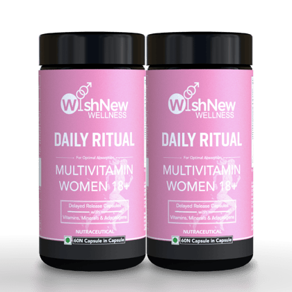 WishNew Wellness Daily Ritual Women's Multivitamin 18+ | Complete 36-Nutrient Formula for Optimal Health & Vitality | Supports PMS, UTI Care | 60 Non-GMO Delayed Release Capsules for Your Wellbei