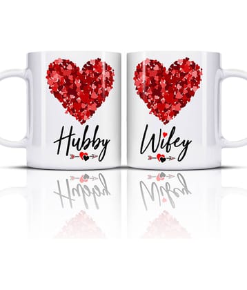 ZYOZI® Mr Mrs Coffee Mugs | Wifey & Hubby Printed Coffee Mug - Mug Gifts for Newlyweds Couples - Hubby & Wifey Mug Set | Gifts for Wedding Engagement Valentine's Day (Pack of 2)