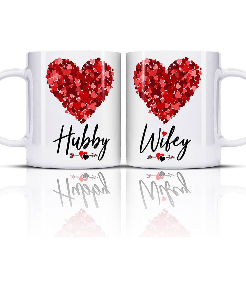 ZYOZI® Mr Mrs Coffee Mugs | Wifey & Hubby Printed Coffee Mug - Mug Gifts for Newlyweds Couples - Hubby & Wifey Mug Set | Gifts for Wedding Engagement Valentine's Day (Pack of 2)