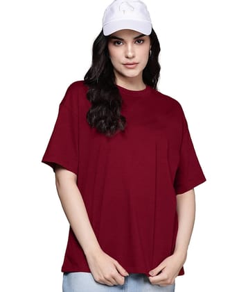 Leotude Women Cotton Blend Solid Oversized Fit Round Neck T-Shirt ( Brown )