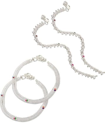 HEER COLLECTION - Silver Anklets ( Pack of 2 )