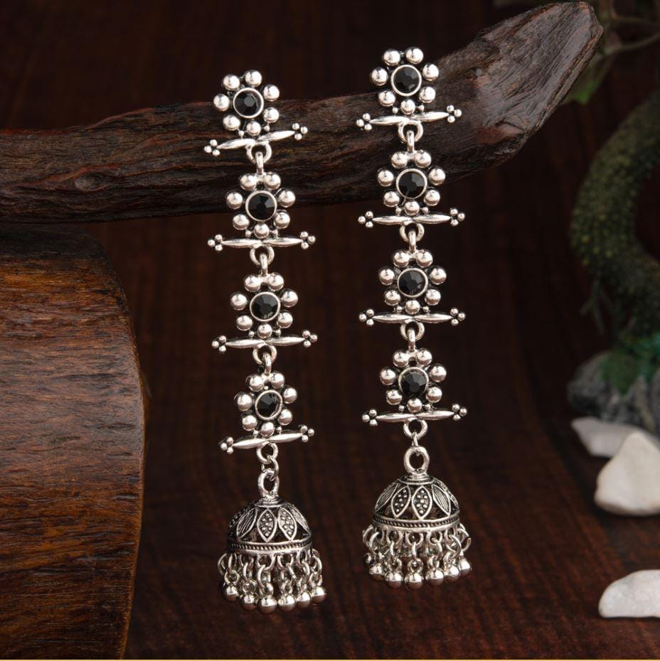 Oxidised Silver Plated Light Weight Afghani Stone Studded Fo