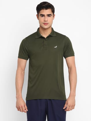 Kooltex Sports Polo T-Shirts For Men with Reflective Details - Dark Olive-L / Dark Olive
