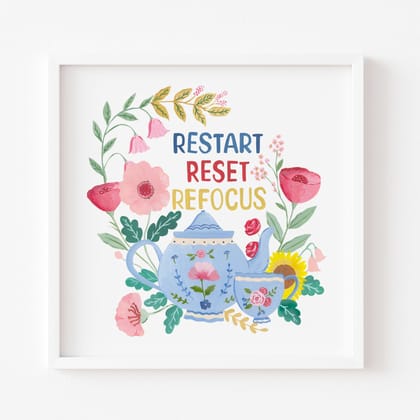 Restart Reset Refocus Wall Art-10 x 10 inches / White Frame