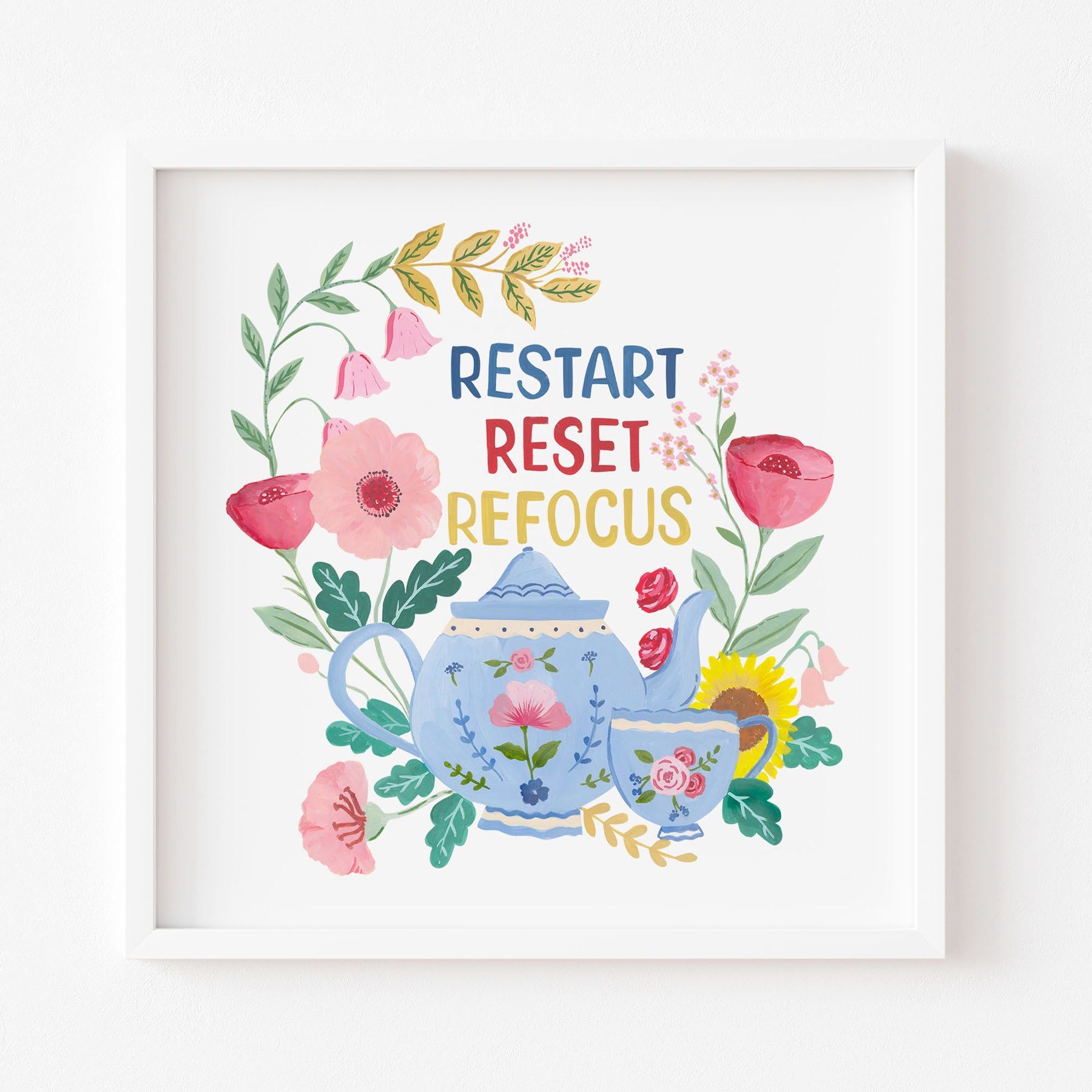 Restart Reset Refocus Wall Art-10 x 10 inches / White Frame