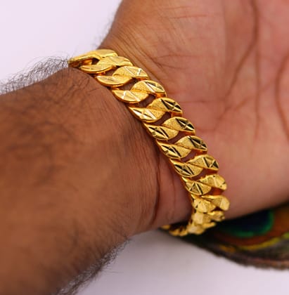 22kt yellow gold handmade gorgeous link chain diamond cut design bracelet jewelry hallmarked jewelry from india GBR003-7''