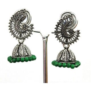 S L GOLD 1 Gram Micro Plated oxidized Silver Green Beads Earring E9