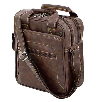Storite Large PU Leather Sling Crossbody Messenger Bag for Men & Women (6 Pockets) - Brown