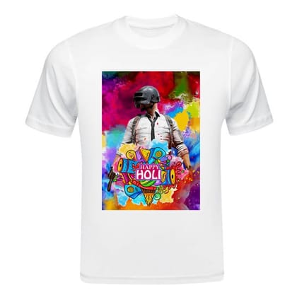 TERA MERA GIFT, Holi Printed T-Shirt, Happy Holi Festival T-Shirt, White Polyester, Reguler Fit, Round Neck, Short Sleeve, Unisex H101