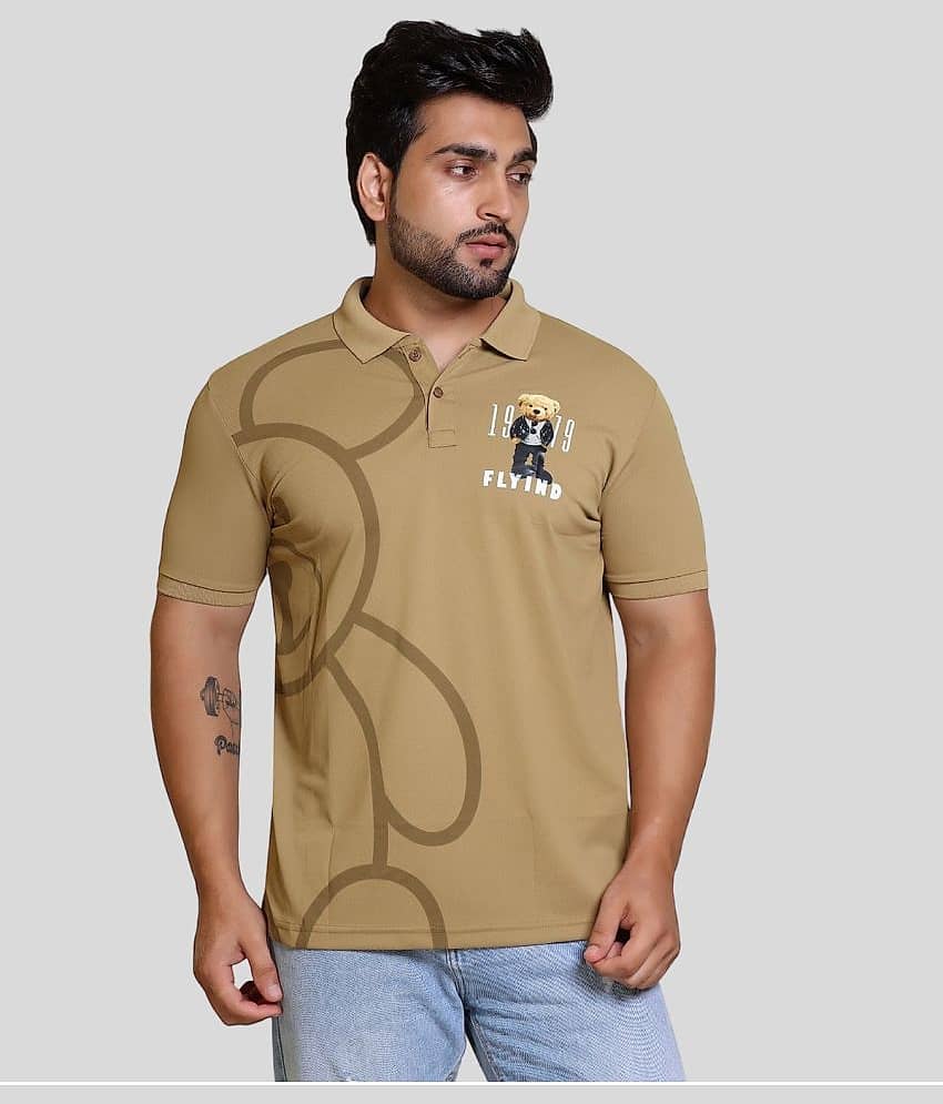 FLYIND VOGUE OUTFIT Men Cotton Regular Fit Printed Polo T Shirt ( Khaki )
