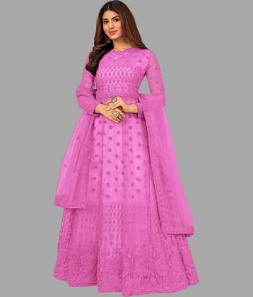 A TO Z CART Pink Flared Net Women's Semi Stitched Ethnic Gown ( Pack of 1 )