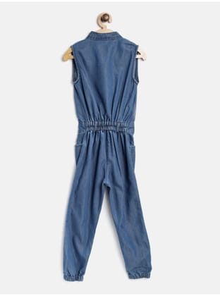 Girl's Denim Embellished Sleeveless Jumpsuit (Blue, 2-3-Yrs)-PID66081