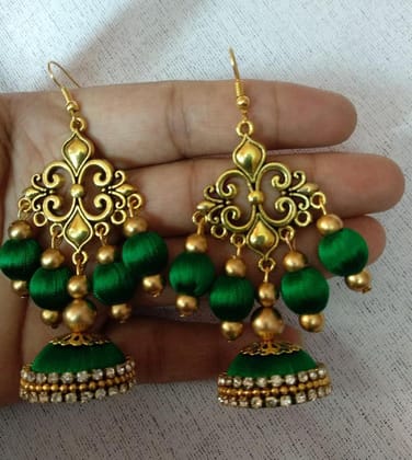 Metal Charm Beaded Jhumka Earrings