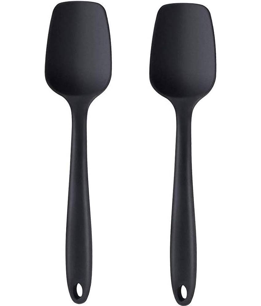 Baskety Silicone Serving Spatula Flexible with Stainless Steel Core ( Pack of 2, Black )