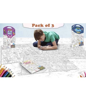 GIANT AT THE MALL COLOURING POSTER, GIANT PRINCESS CASTLE COLOURING POSTER and GIANT SPACE COLOURING POSTER | Gift Pack of 3 Posters I Coloring Posters Jumbo size Pack