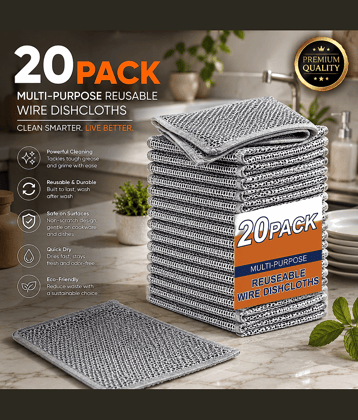 (Pack 20) Non Scratch Dish Cloths Wire, Dish Cloth, Dish Scrubber Pads, Dishwash Scrubber, Dishwash Cleaner, Dish Cleaning Wire, Dishcloth, Dishwash Cloth, Dishwashing Rags, Washing Cloth, Scrubber Pads, Washing Rags