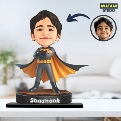 AVATAAR STUDIO Personalized Gift for Kids, Friends Character Caricature Photo Frame Unique Design Customized Gift for Children, Return Gift Idea (BATMAN, With Name)-10 INCHES