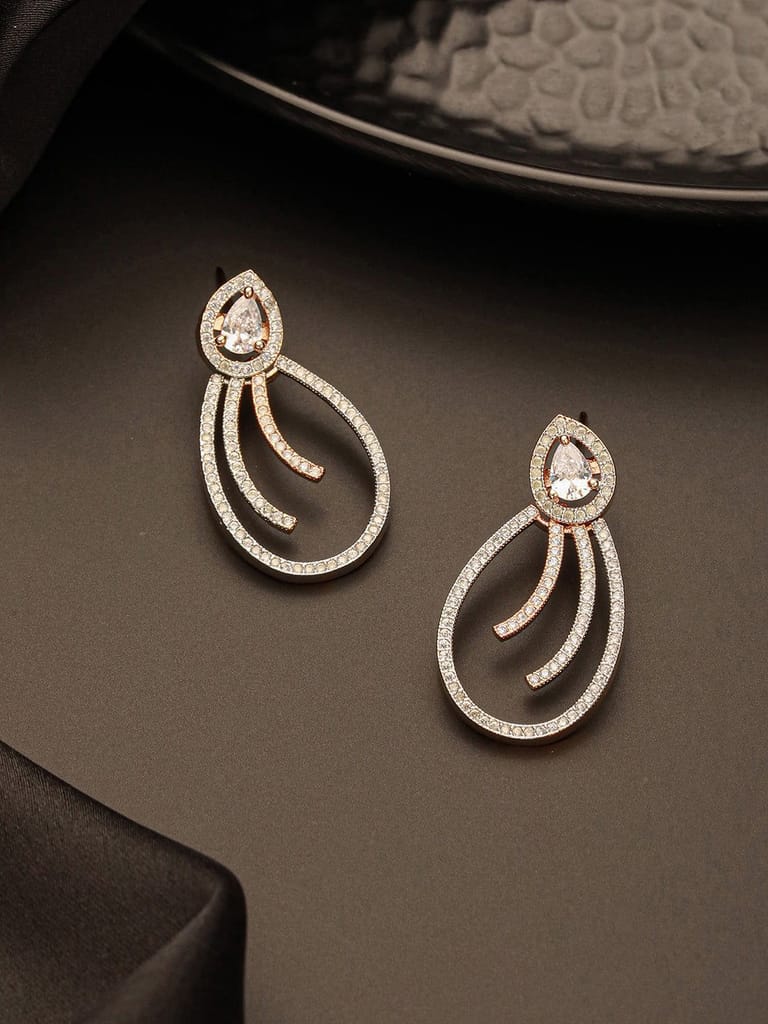 Rose Gold Plated AD Studded Pear Shaped Drop Earrings - Earrings | Buy online on ZillyBuy