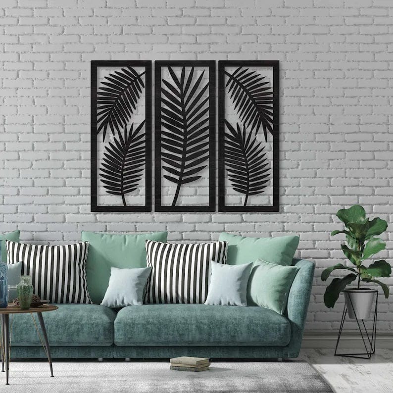 leaf  geometric wooden wall art-40 x 16 cm (15.7 x 6.2 inches) / Black