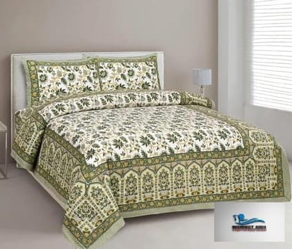 3001-Hometrade India-Standard King Size (90*108 Inches)-Pure Cotton Jaipuri Double Bedsheet With Matching Pillow Cover