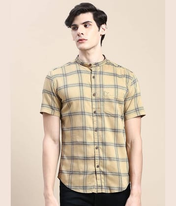 Showoff Cotton Blend Regular Fit Checks Half Sleeves Men's Casual Shirt - Beige ( Pack of 1 )