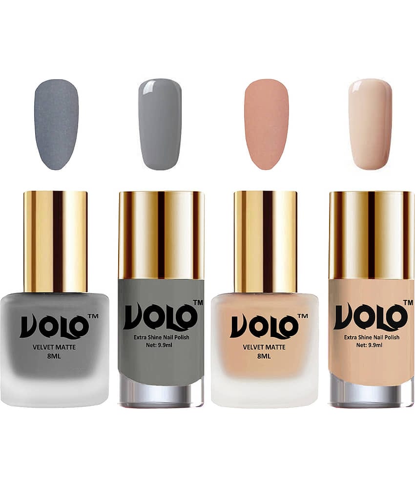 VOLO Extra Shine AND Dull Velvet Matte Nail Polish Grey,Nude,Grey, Nude Matte Pack of 4 36 mL