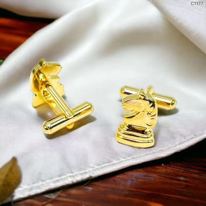 Fancy Gold Horse Chess Cufflinks In Box