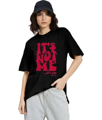 Leotude Women Cotton Blend Printed Oversized Fit Round Neck T-Shirt ( Black )