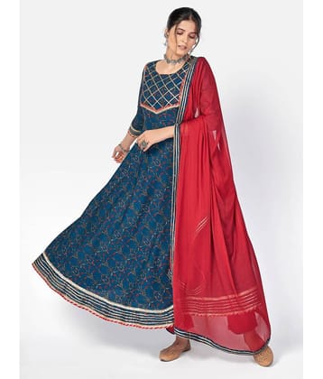 Vbuyz - Navy Blue Anarkali Cotton Women's Stitched Salwar Suit ( Pack of 1 )