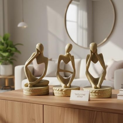 Abstract Thinker Figurine Set – 3-Piece Miniature Polyresin Sculpture Set for Desk or Shelf – Small Modern Art Statues for Office, Study, or Gift