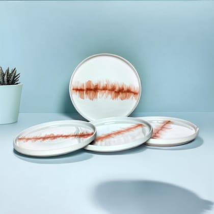 Tablejoy Edged Dinner Plate Set Of 4, Red Poreclain Round Plate For Dining Table, Home, Restaurant & Gifting, Microwave And Diswasher Safe, Aesthetic Design, Light Weight And Durable, Spill Proof