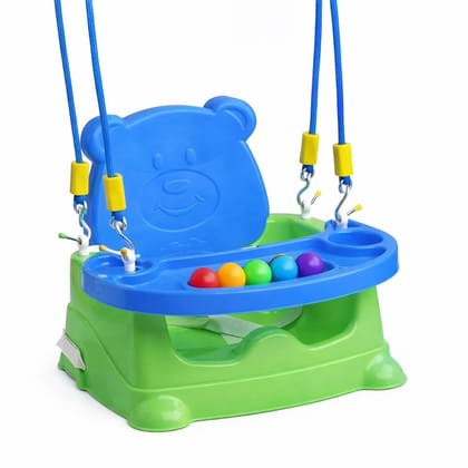 Baby Booster Seat Cum Feeding High Chair 6-in-1 | Toddler Floor Seat, Dining Chair & Play Seat | Detachable Tray, Safety Support |Green & Blue