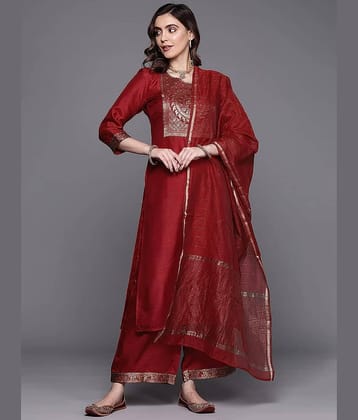 Estela - Maroon Straight Cotton Women's Stitched Salwar Suit ( Pack of 1 )