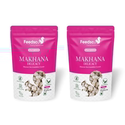 Feedsco Makhana Fox Nuts - Healthy Snacks 75 Gms (Pack of 2) - Raw & Plain Phool Makhana - Lotus Seeds - Vegan, Gluten-Free, Non-GMO Superfood