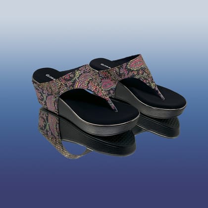 Printed LuxeEmbellished Wedges-Black / 36