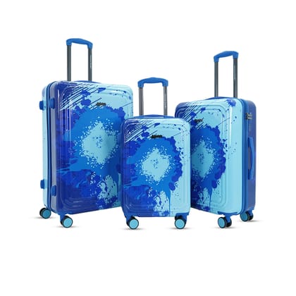 American Traveller TourisGlide Sport Luggage Trolley Bag Set of 3 (PC) Durable Hard Shell for Travel Suitcase with 360 Disk Wheels| TSA Type Lock| Heavy-Duty Lining| Football Splash (3, Navy Blue)