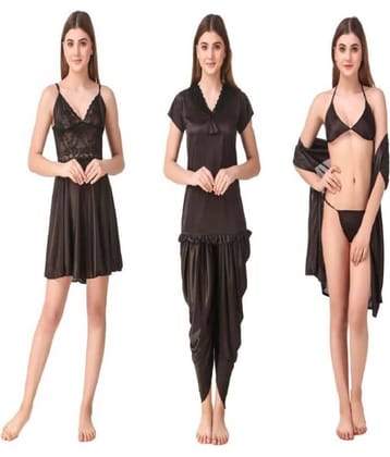Romaisa Satin Night Dress - Black Pack of 6