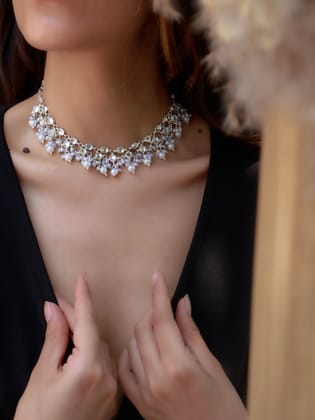 Lamar Kundan Pearl Silver Necklace-Silver