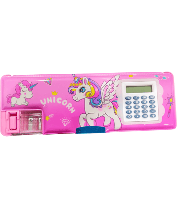 Kalra Magic Children's Calculator Plastic Stationery Box Primary School Cartoon Double Sided Tape Multifunctional Pencil Box ( 1 Pack )