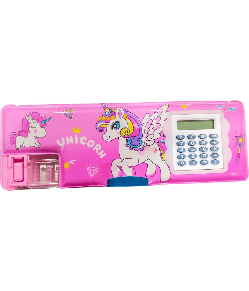 Kalra Magic Children's Calculator Plastic Stationery Box Primary School Cartoon Double Sided Tape Multifunctional Pencil Box ( 1 Pack )