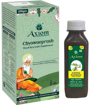 Axiom Chyawanprash 250ml + Ashwagandha leaf juice 160ml|100% Natural WHO-GLP,GMP,ISO Certified Product