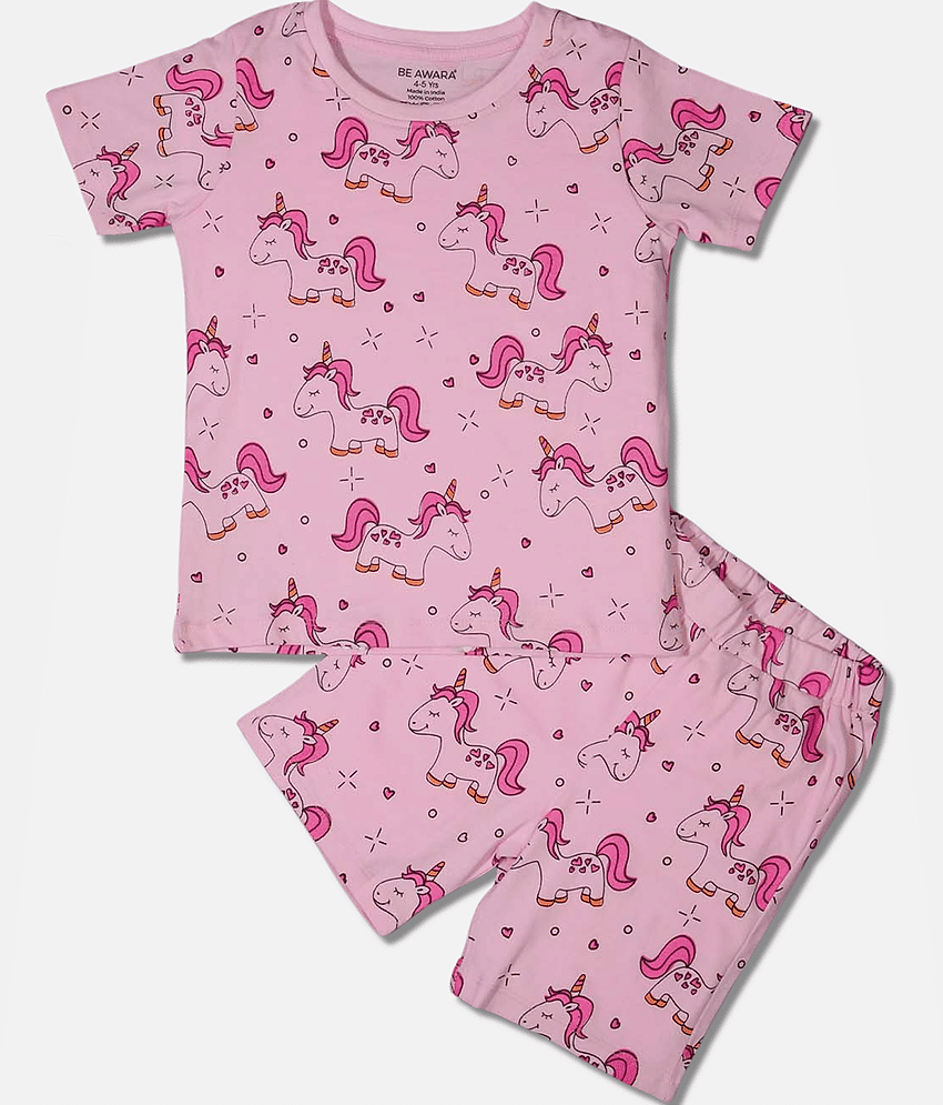 Be Awara Pack of 1 Unisex for Baby Cotton T-Shirt & Shorts ( Pink )