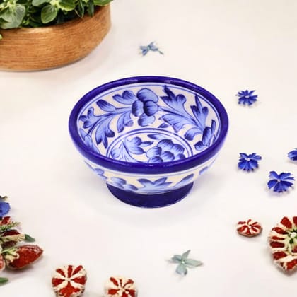 Blue Pottery Round Bowl - White and blue