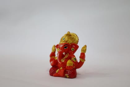 Lord Ganesha Decorative Statue, Red and Gold, Hindu Deity Figurine, Small Size Lord Ganesha Decorative Statue, Red and Gold, Hindu Deity Figurine, Small Size