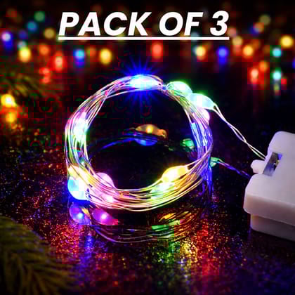 SPARKWORLD Battery Operated Multicolor LED Fairy Lights (Pack of 3) | 2m Decorative Copper Wire String for DIY, Diwali, Bottle & Home Decor | Colour: Multicolor (Pack of 3)